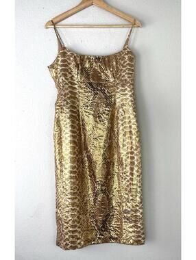 Tracy Reese Vintage Silk Gold Metallic Snakeskin Dress 8 Cocktail Back Bow